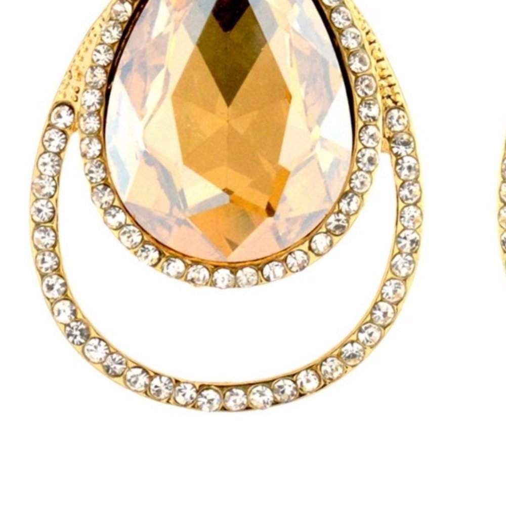 GOLD TEARDROP RHINESTONE EARRINGS NX1408209 - Picture 2 of 2